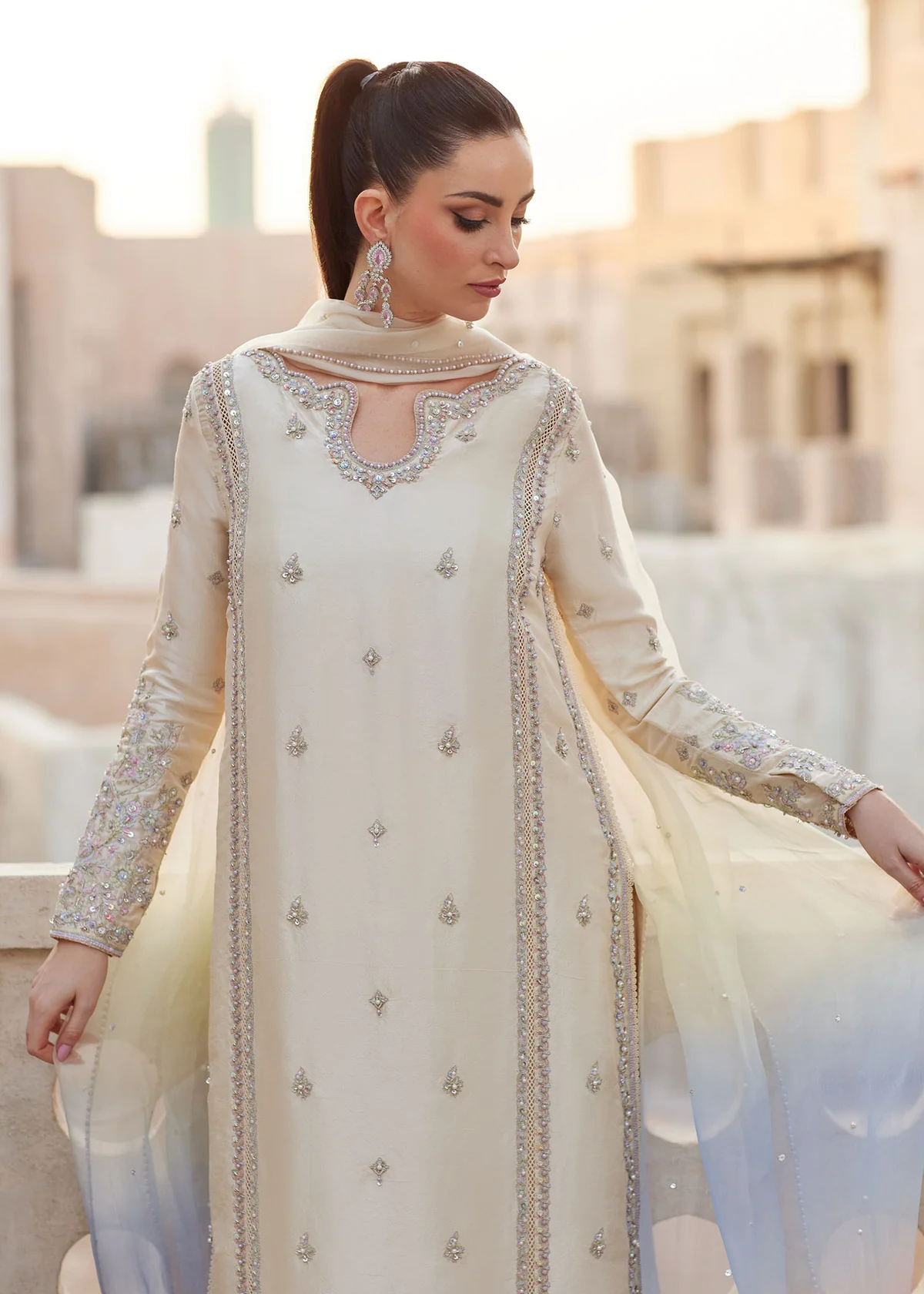 Ivory embroidered salwar detail
