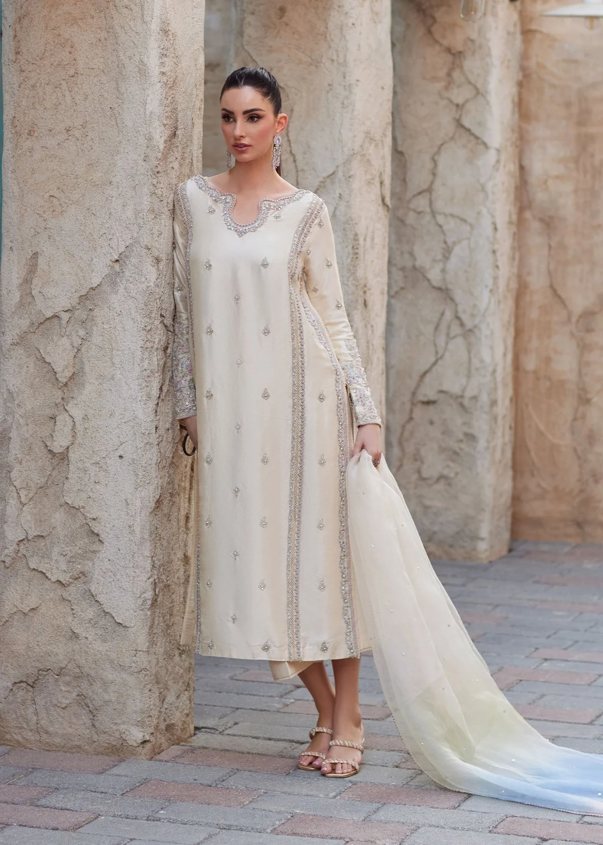 Ivory salwar embroidery detail