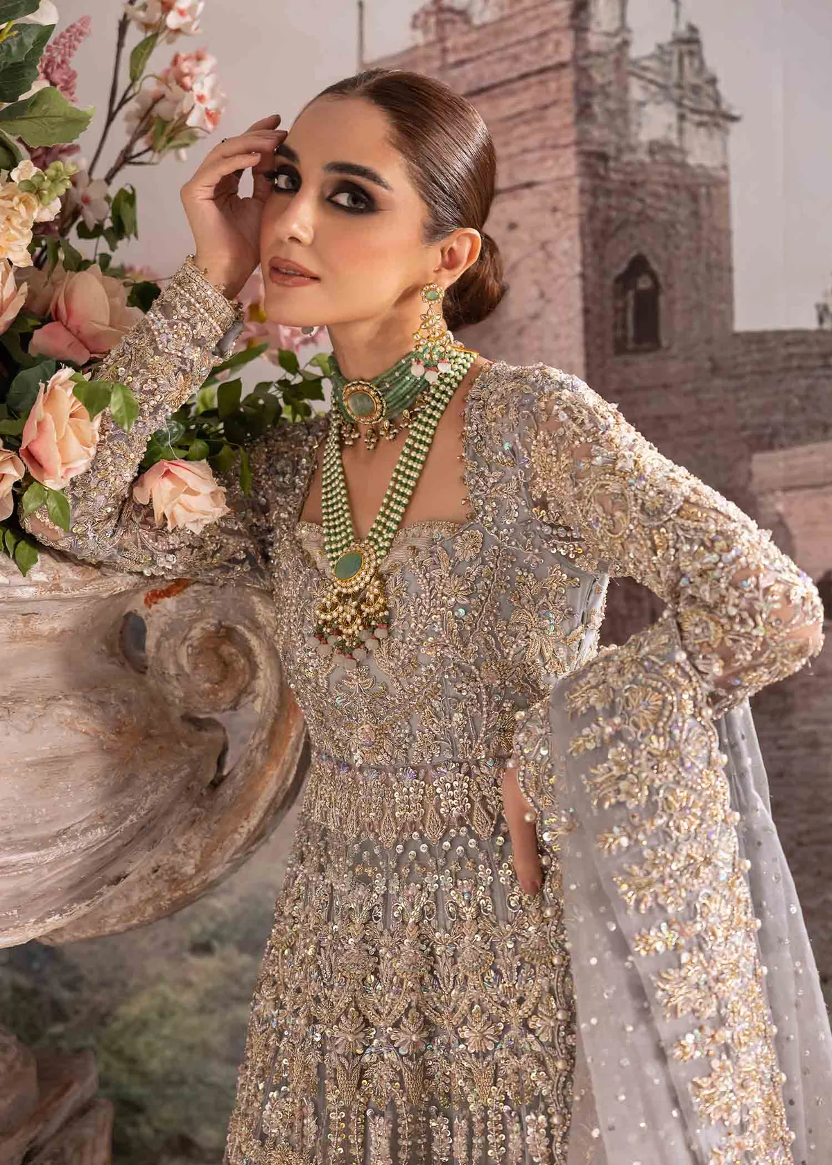 Silver embroidered formal silhouette
